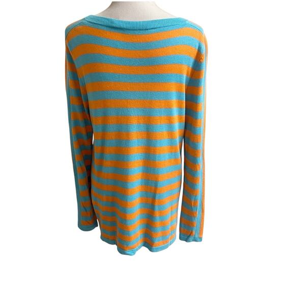 Soft Surroundings Orange Turquoise Striped Light Cashmere Blend Sweater Medium - Picture 3 of 15